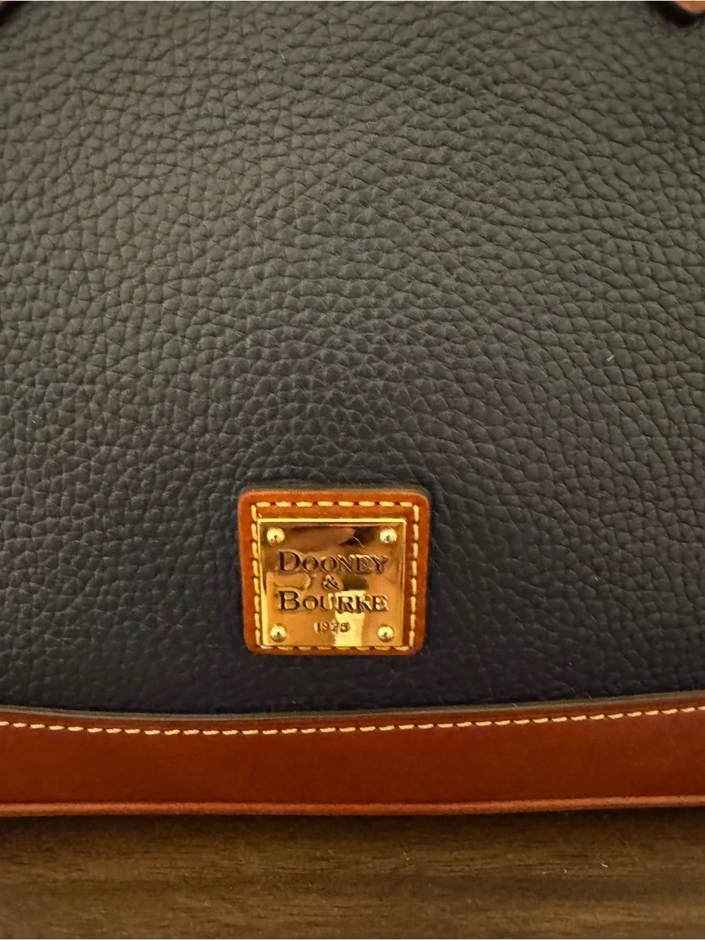 Dooney & Bourke Navy and Tan Pebble Grain Leather Satchel